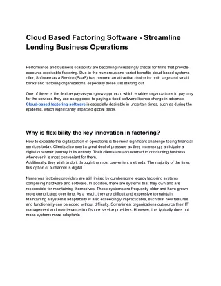 Cloud Based Factoring Software - Streamline Lending Business Operations