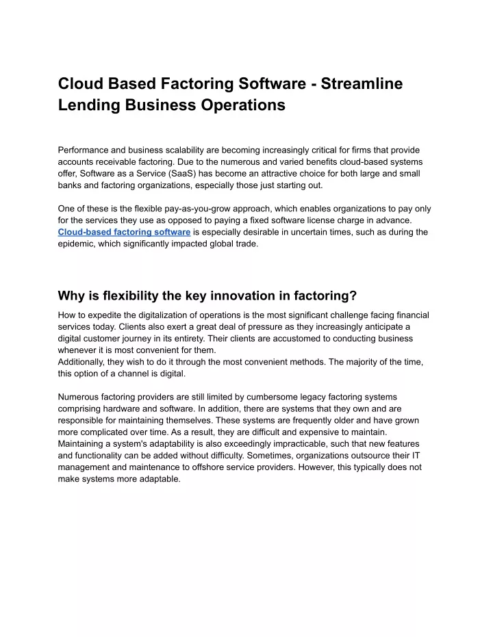cloud based factoring software streamline lending