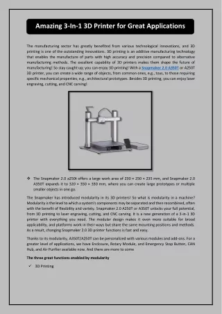 amazing 3 in 1 3d printer for great applications