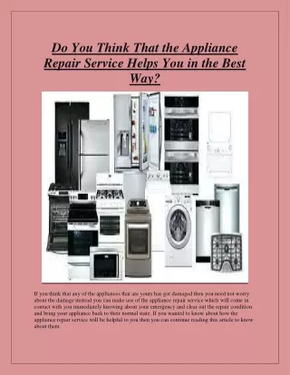 Do You Think That the Appliance Repair Service Helps You in the Best Way