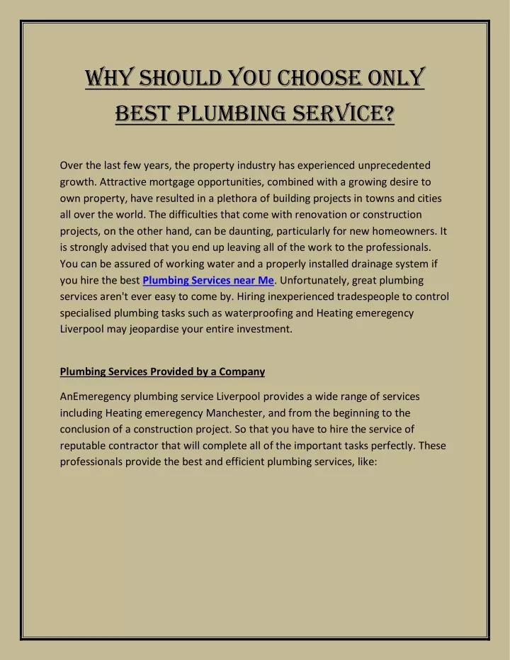 why should you choose only best plumbing service
