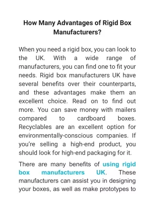 how many advantages of rigid box manufacturers