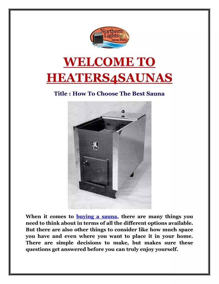 welcome to heaters4saunas