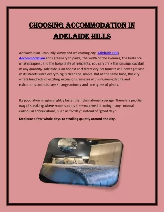 Choosing accommodation in Adelaide hills