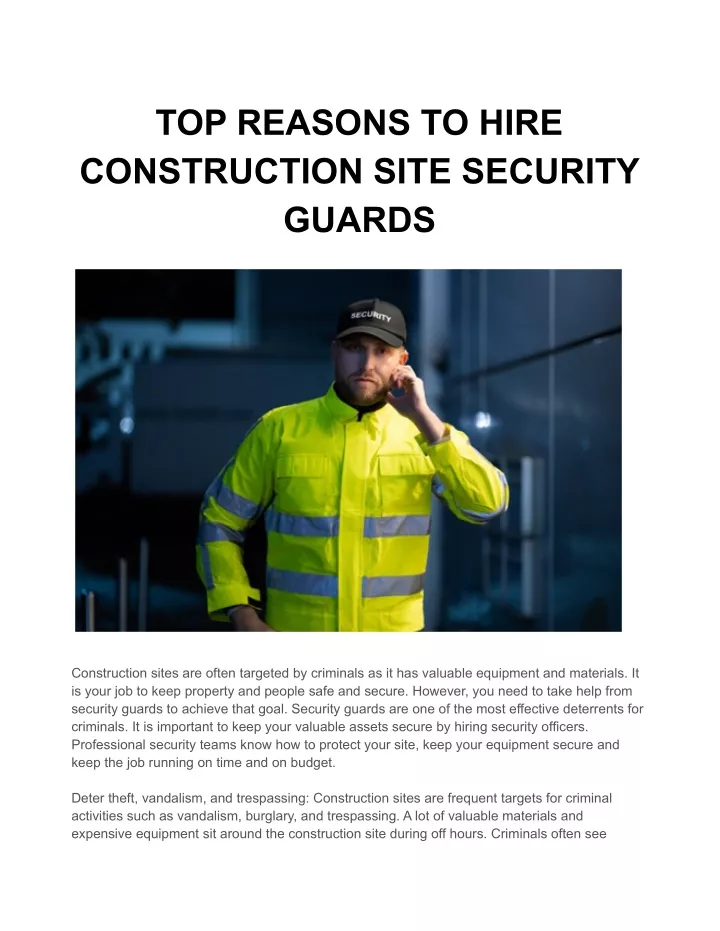 PPT - TOP REASONS TO HIRE CONSTRUCTION SITE SECURITY GUARDS PowerPoint ...