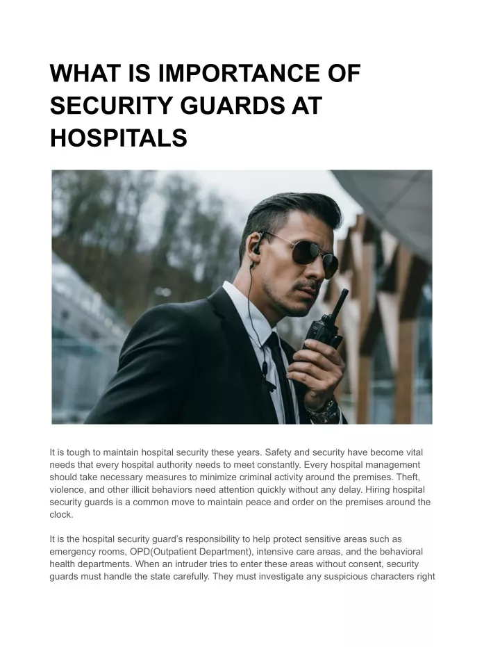 what is importance of security guards at hospitals