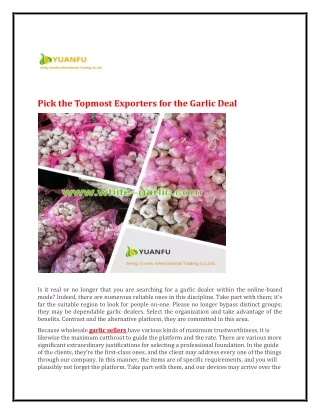Pick the Topmost Exporters for the Garlic Deal