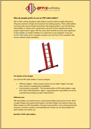 why do people prefer to use an frp cable ladder