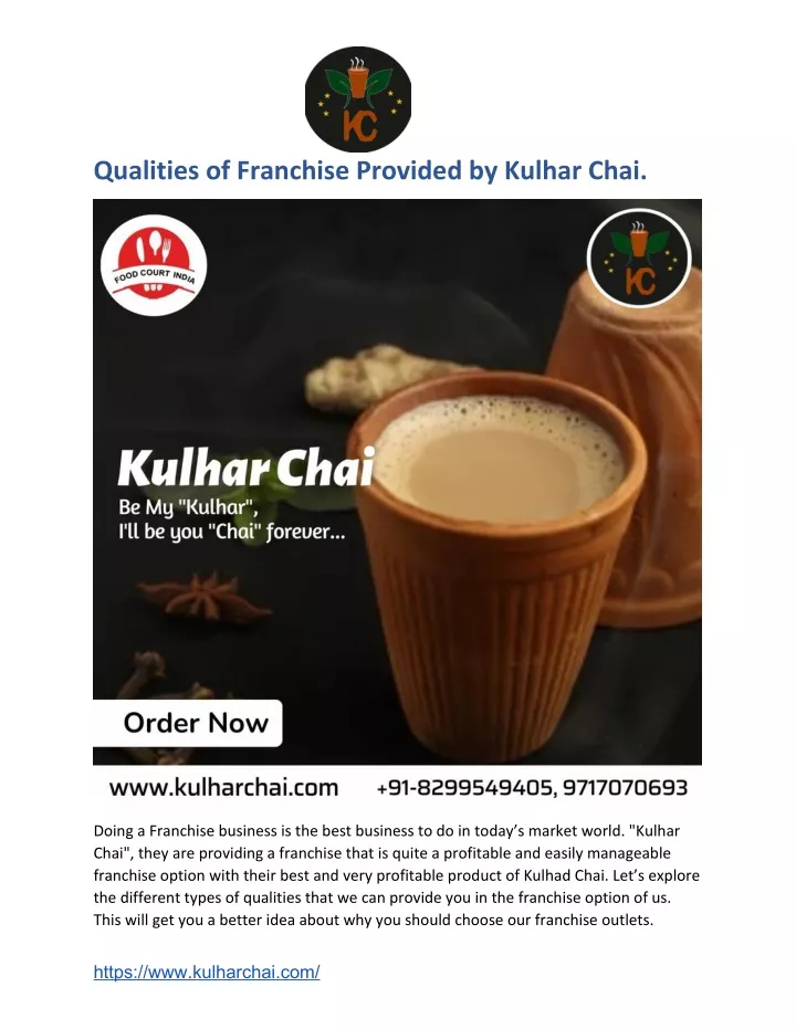 qualities of franchise provided by kulhar chai