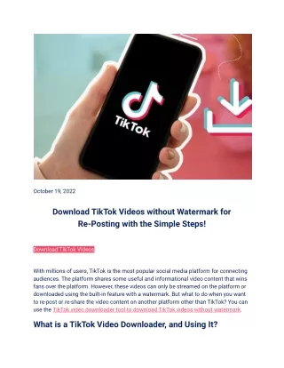Download TikTok Videos without Watermark for Re-Posting with the Simple Steps!