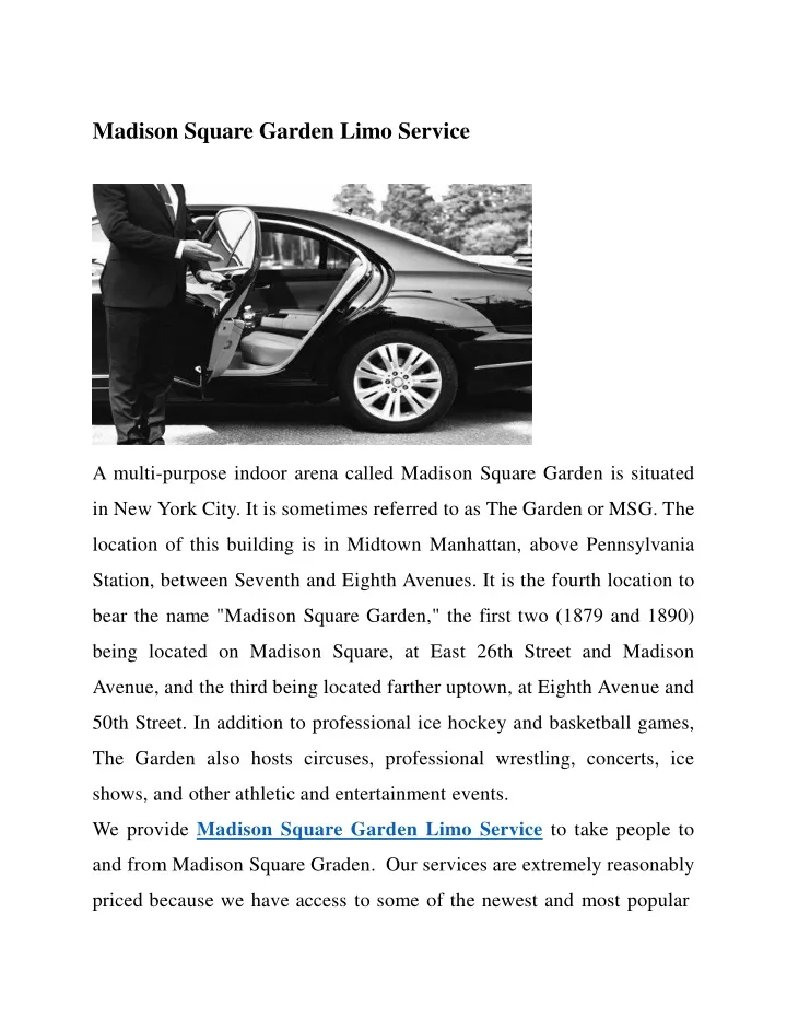madison square garden limo service