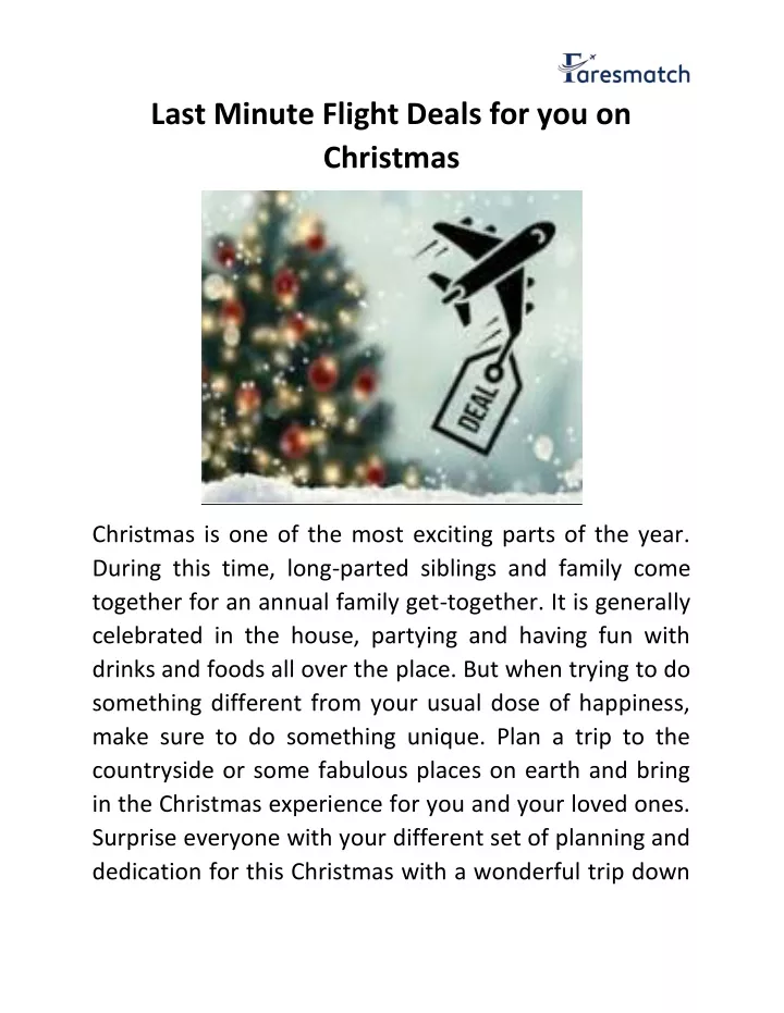 last minute flight deals for you on christmas