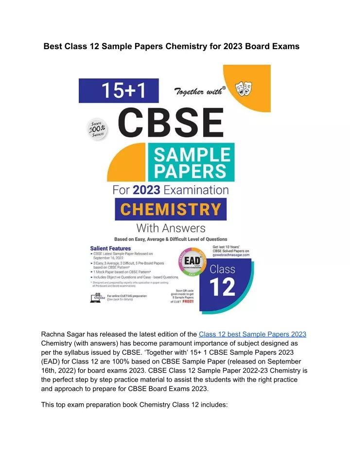 best class 12 sample papers chemistry for 2023