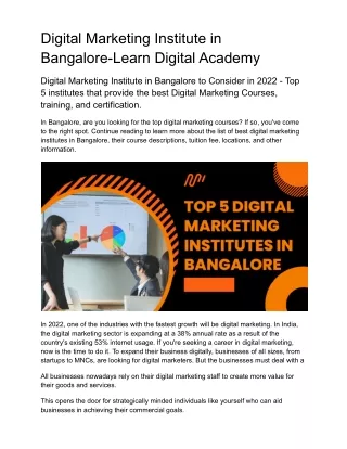 Digital Marketing Institute in Bangalore-Learn Digital Academy