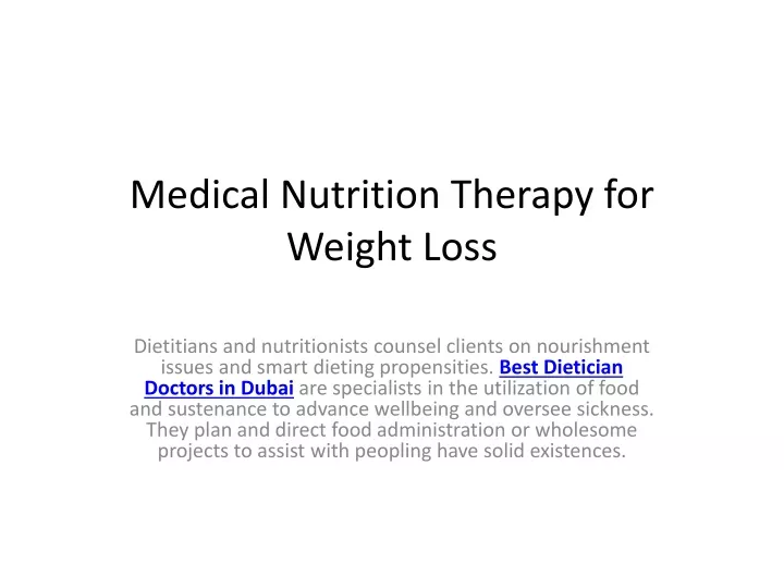 medical nutrition therapy for weight loss