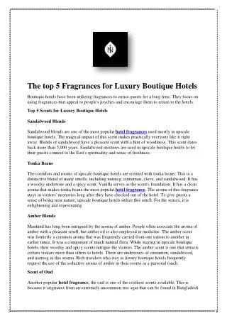 The top 5 Fragrances for Luxury Boutique Hotels