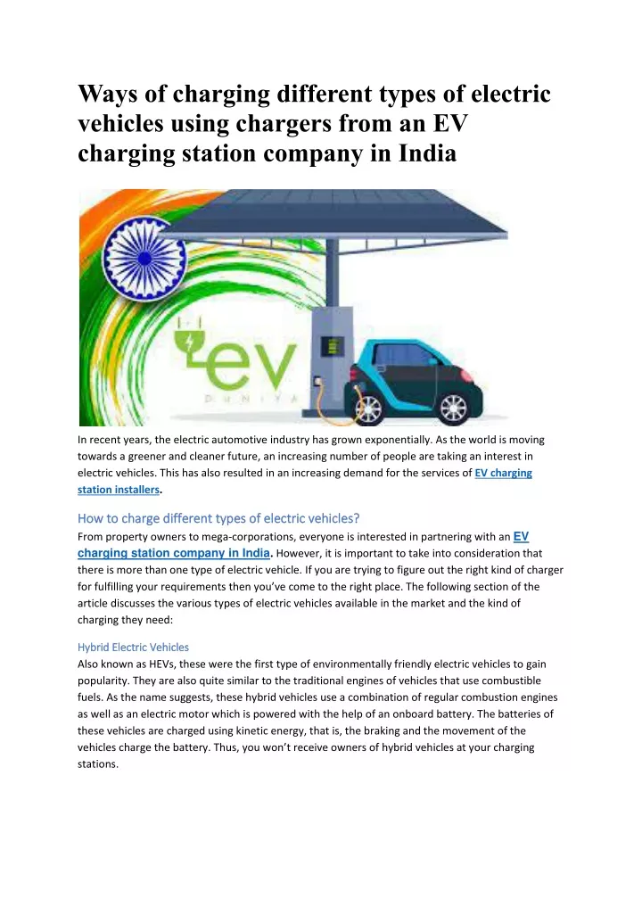 ways of charging different types of electric