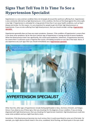 Signs That Tell You It Is Time To See a Hypertension Specialist