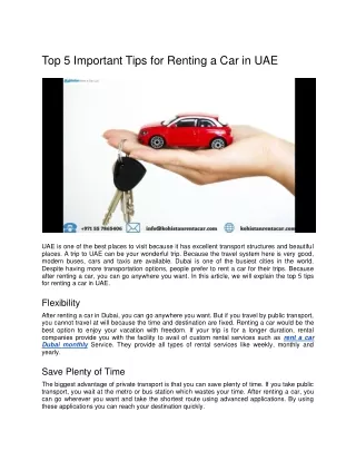 Top 5 Important Tips for Renting a Car in UAE