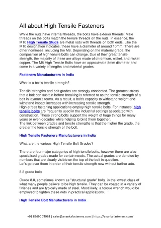 all about high tensile fasteners