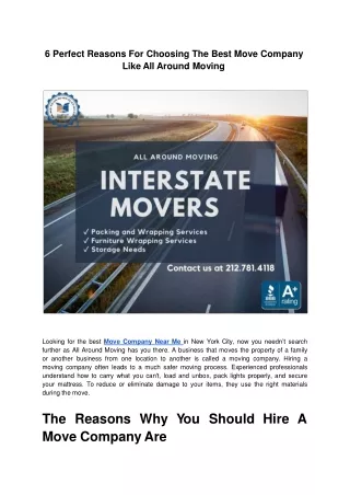 6 Perfect Reasons For Choosing The Best Move Company Like All Around Moving.ppt