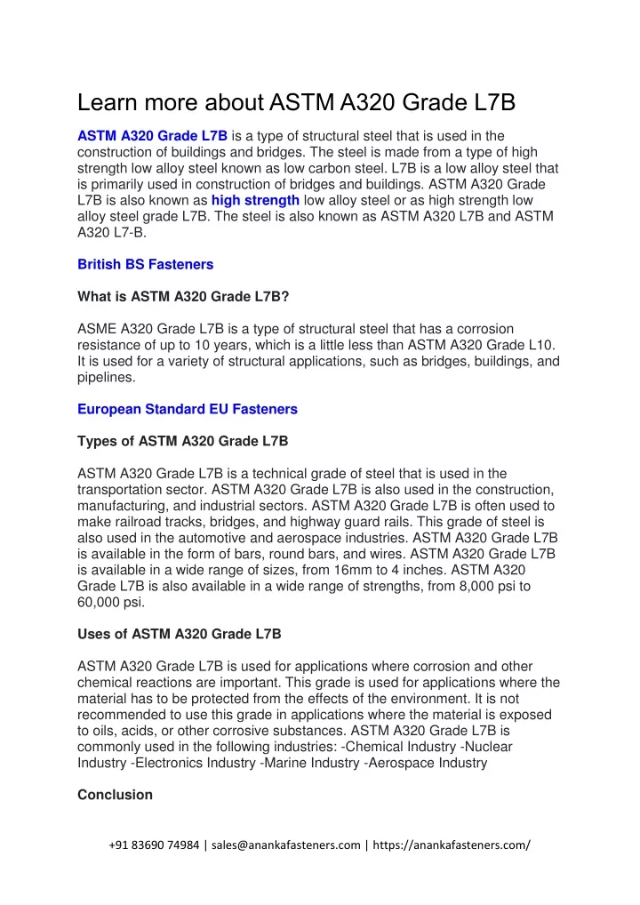 learn more about astm a320 grade l7b