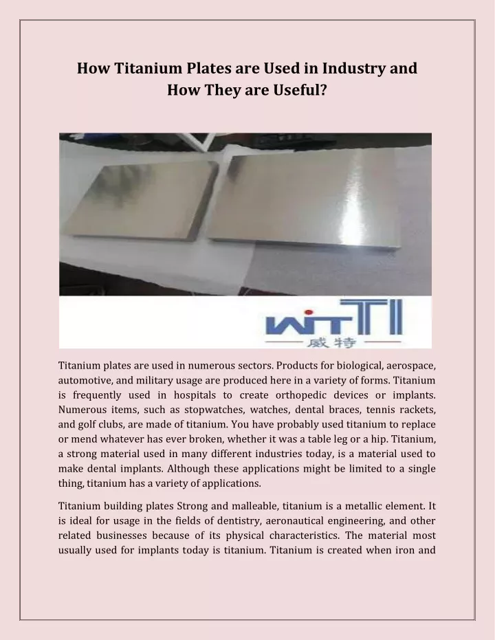 how titanium plates are used in industry