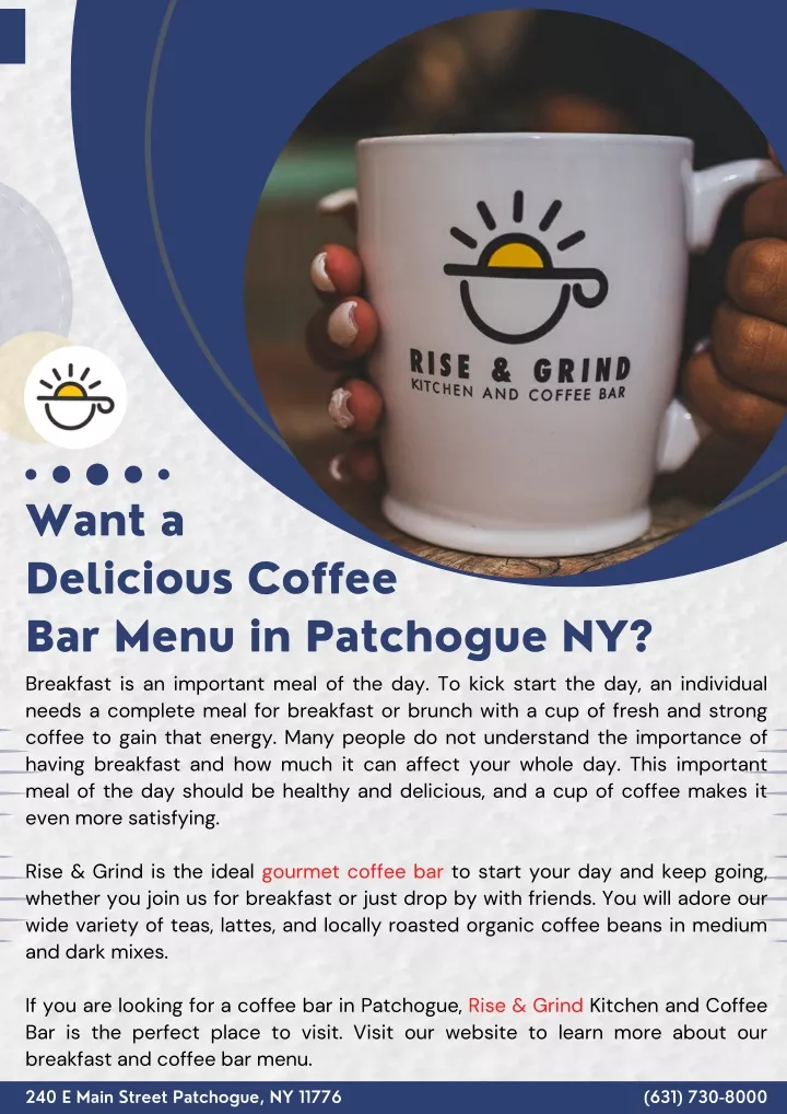 want a delicious coffee bar menu in patchogue