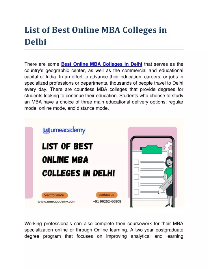 list of best online mba colleges in delhi