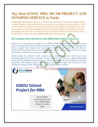 Top Most IGNOU MBA MS 100 PROJECT AND SYNOPSIS SERVICE in Noida