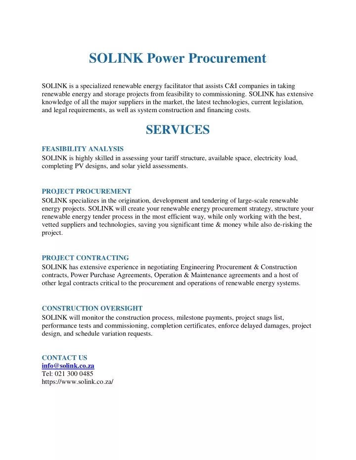 solink power procurement solink is a specialized