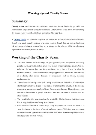 Warning signs of Charity Scams
