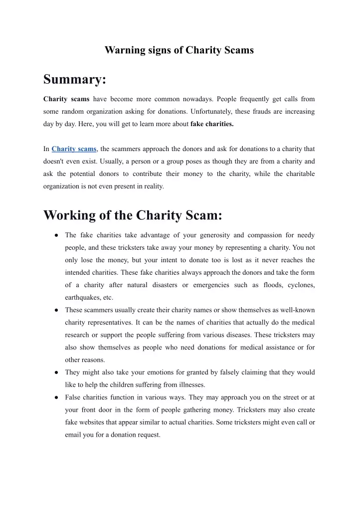 warning signs of charity scams