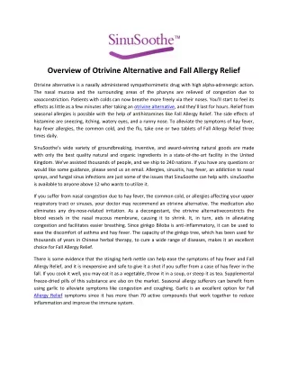 Overview of Otrivine Alternative and Fall Allergy Relief