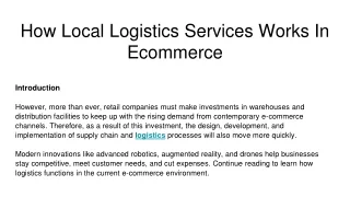 How Local Logistics Services Works In Ecommerce