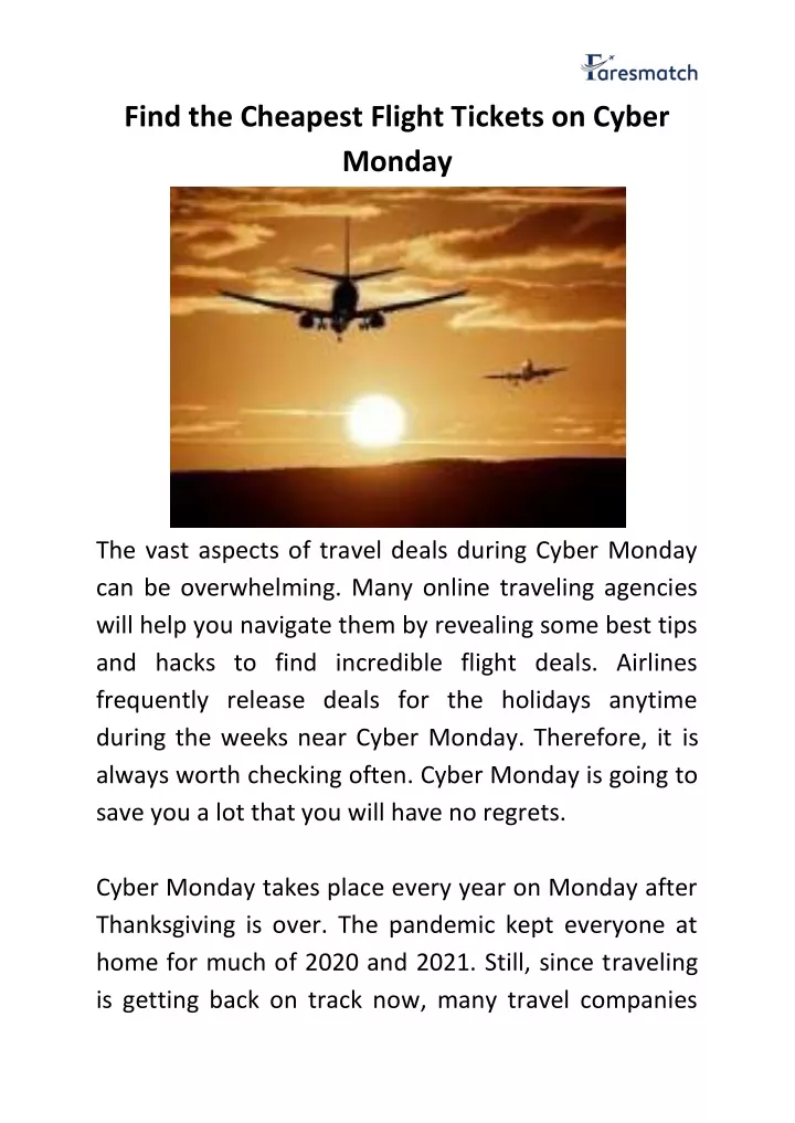 find the cheapest flight tickets on cyber monday