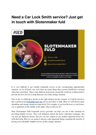 Need a Car Lock Smith service Just get in touch with Slotenmaker fuld.ppt