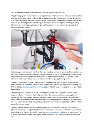 PLUMBING SERVICE - Comprehensive Plumbing Repairs and Installations Glen Ellyn,