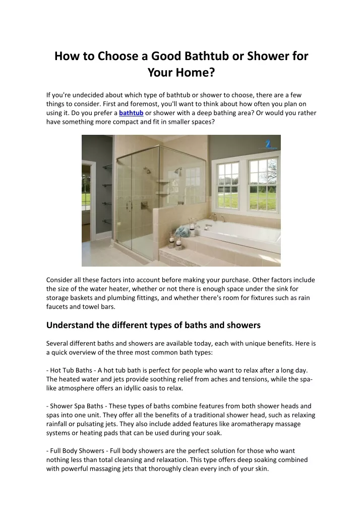 how to choose a good bathtub or shower for your