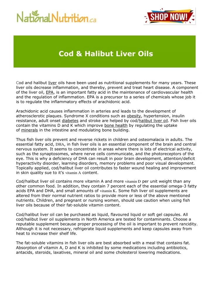 PPT - Cod & Halibut Liver Oils PowerPoint Presentation, free download ...