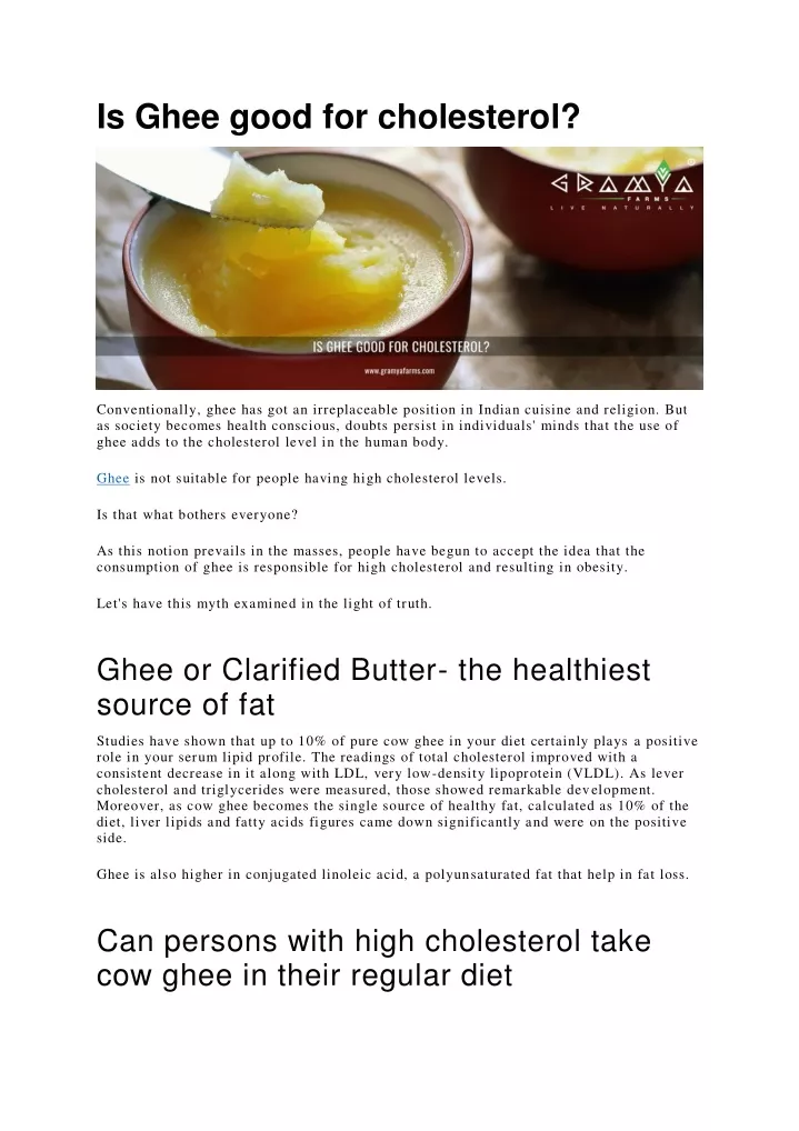 is ghee good for cholesterol