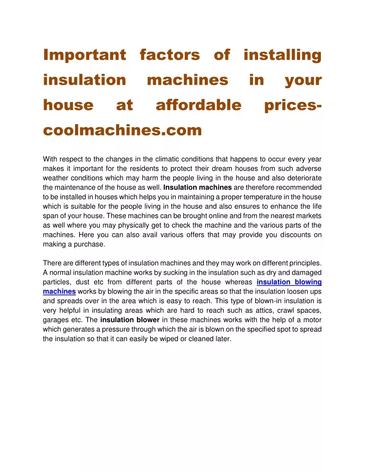 important factors of installing insulation