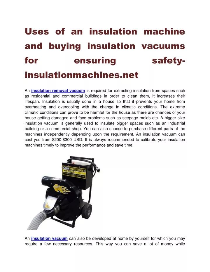 uses of an insulation machine and buying