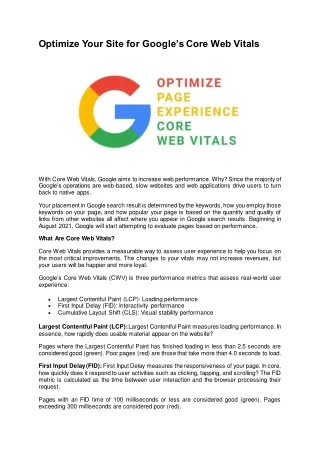 Optimize Your Site for Google’s Core Web Vitals