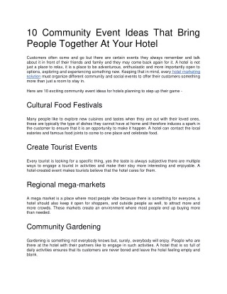 10 Community Event Ideas That Bring People Together At Your Hotel