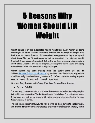 5 Reasons Why Women Should Lift Weight