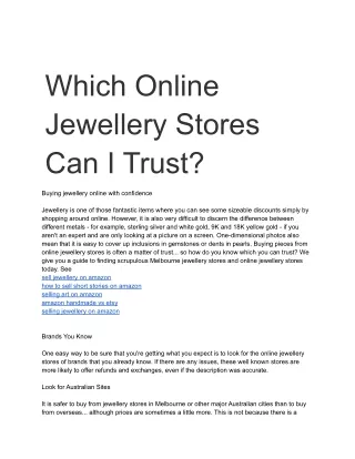 Which Online Jewellery Stores Can I Trust