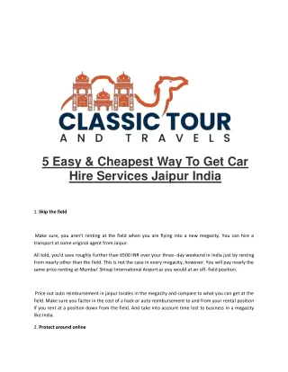 5 Easy & Cheapest Way To Get Car Hire Services Jaipur India