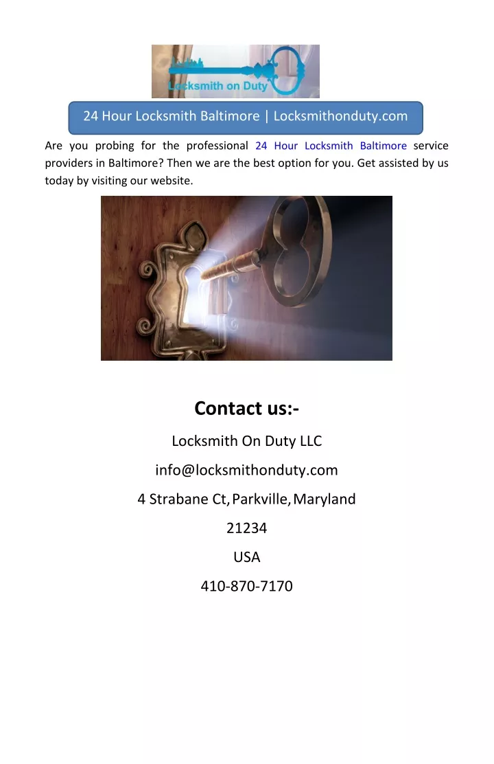 24 hour locksmith baltimore locksmithonduty com