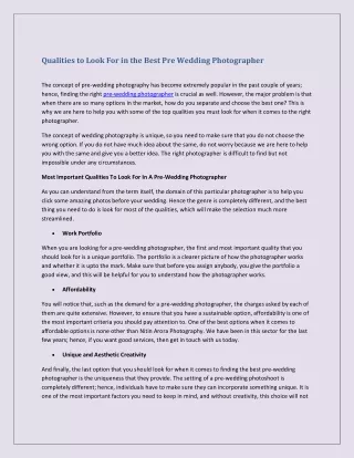 Qualities to Look For in the Best Pre Wedding Photographer